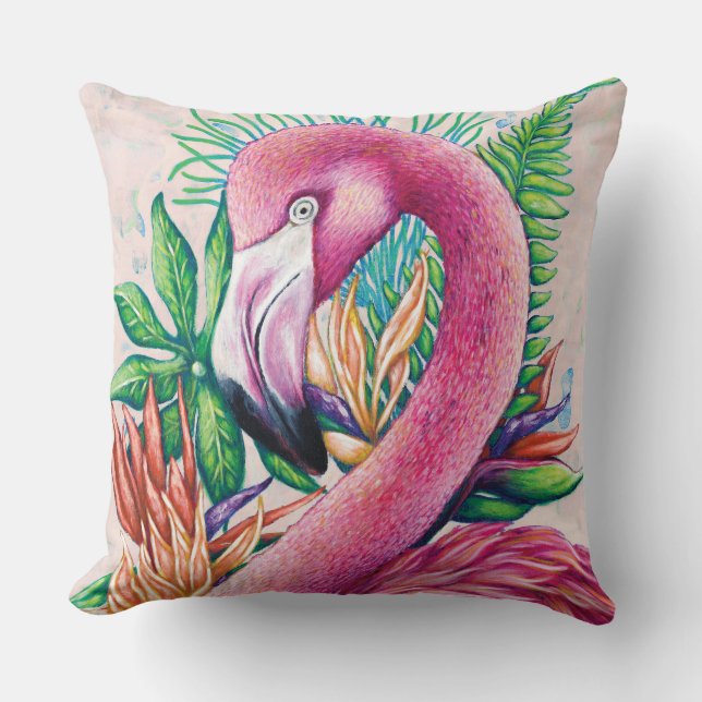 Oreiller rose Flamant rose Tropical (Recto)