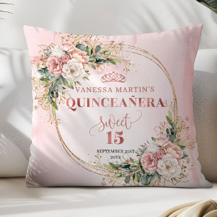 Oreiller Rose Gold Floral Eucalyptus Quinceañera