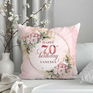 Oreiller Rose Gold Rose Pâle avec Fleurs 70 Ans