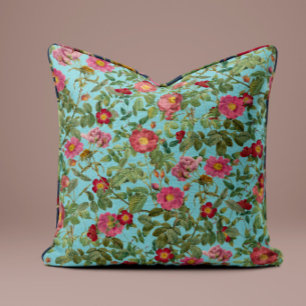 Oreiller Rose Rose Vintage dans un Bleu Œuf de Mer