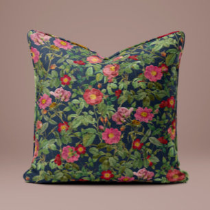 Oreiller Rose Rose Vintage en Bleu de Minuit