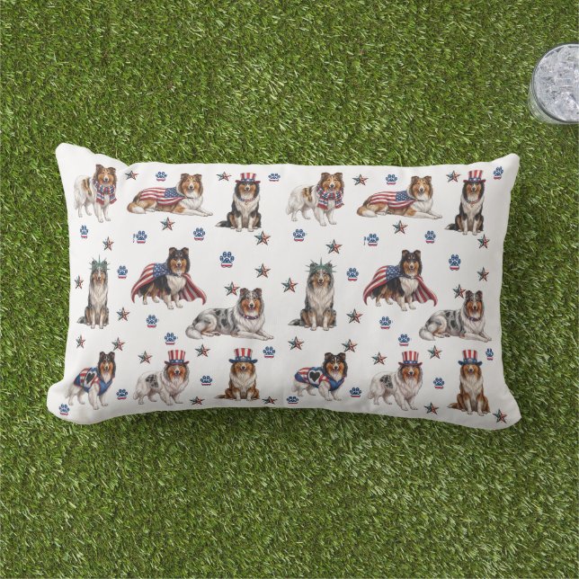 Oreiller Rough Collie Patriotique (Herbe)
