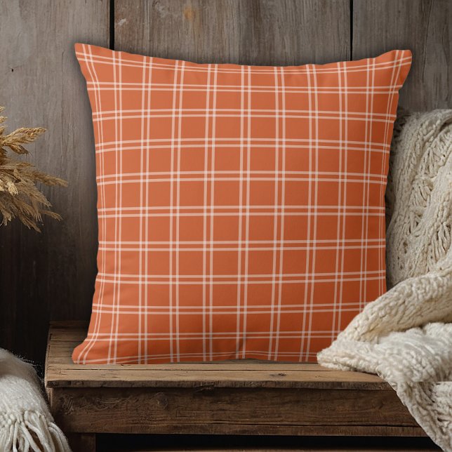 Oreiller Rustique Confortable Plaid D'Automne Citr (Autumn Pumpkin Plaid Cozy Rustic Throw Pillow)