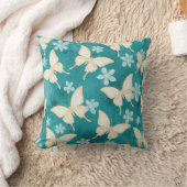 Oreiller sarcelle papillon et floral vintage (Couverture)