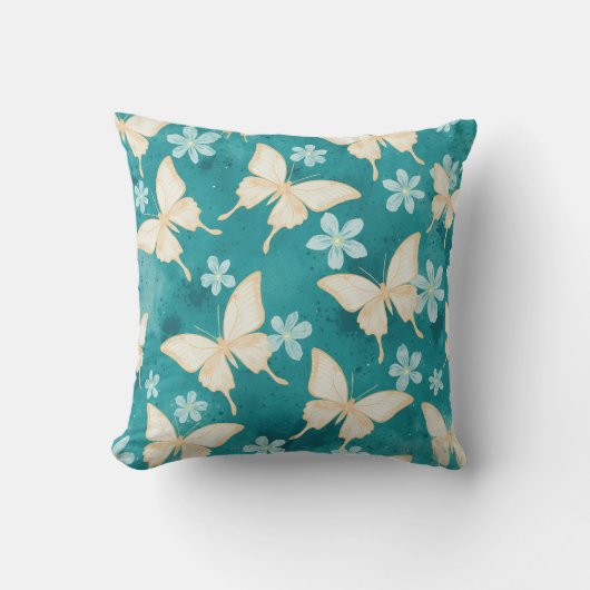 Oreiller sarcelle papillon et floral vintage (Recto)