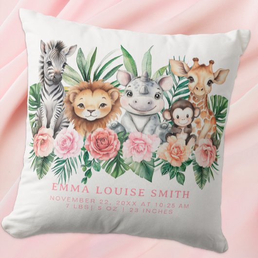 Oreiller Statistiques de Naissance Bébé Fille Anim