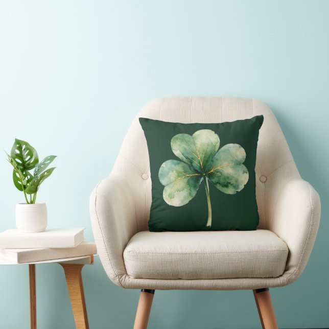 Oreiller Trèfle à l'aquarelle avec Veines Dorées (Chaise)
