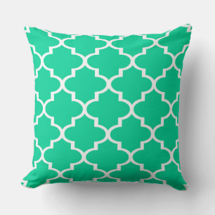 Oreiller Turquoise Blanc à Motif Quatrefeuilles