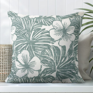 Oreiller turquoise vert et blanc tropical