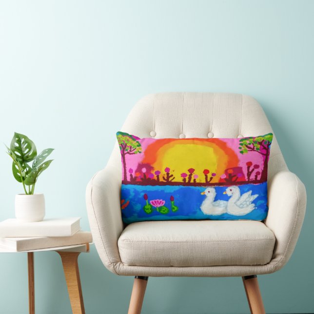 Oreiller vibrant paysage cygne Rangoli (Chaise)