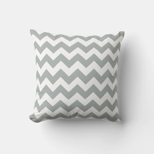 Oreiller Zig Zag Chevron Gris Sage et Blanc (Recto)