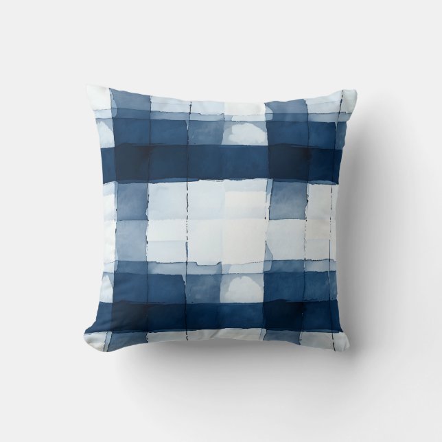 Oreillers à jet d'aquarelle marine et blanc (Recto)