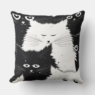 Oreillers À Jets De Chatons Blancs Et Noirs