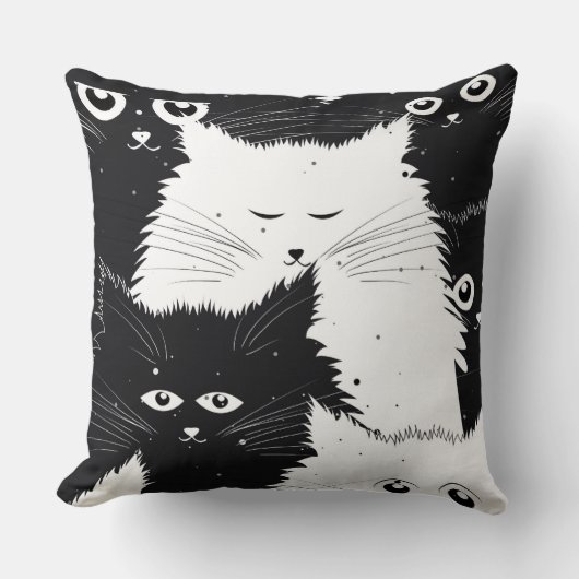 Oreillers À Jets De Chatons Blancs Et Noirs (Recto)
