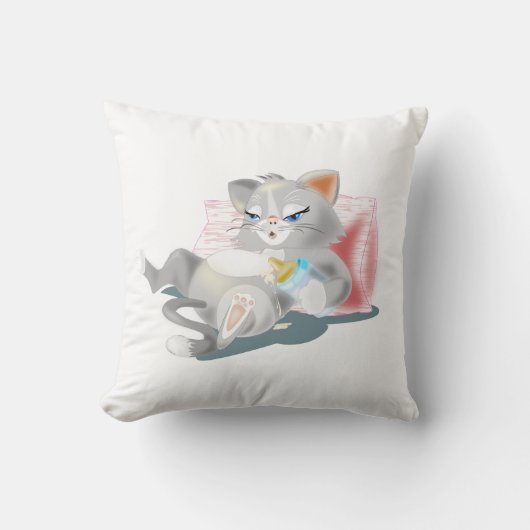 Oreillers à lancer amusant avec chat bébé Boire du (Recto)