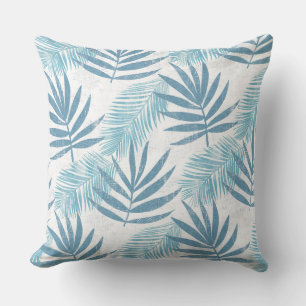 Oreillers à lancer bleu bleu Aqua Palm Leaf