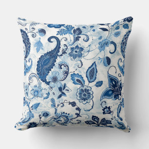 Oreillers à lancer bleu et blanc Paisley