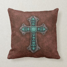 Oreillers à lancer de croix Brown et turquoise