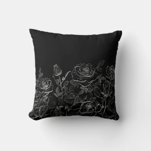 Oreillers à lancer de roses noires et blanches per