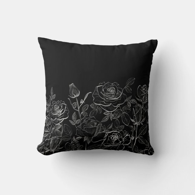Oreillers à lancer de roses noires et blanches per (Recto)
