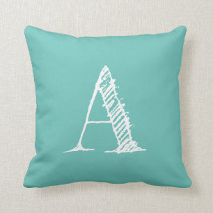 Oreillers à lancer du monogramme initial turquoise