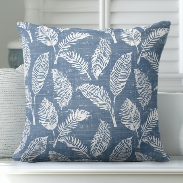 Oreillers à lancer Feuilles de palme bleu et blanc (Créateur téléchargé)