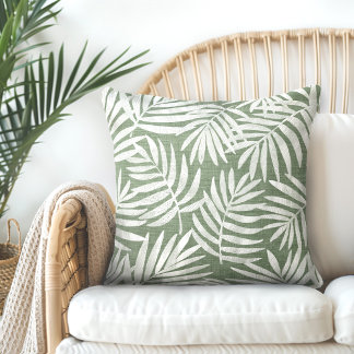 Oreillers à lancer vert et blanc à feuille de palm