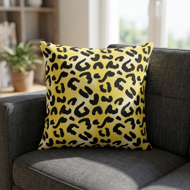 Oreillers Jaune et Noir brillant Empreinte de léop (Animal Print Pillow)