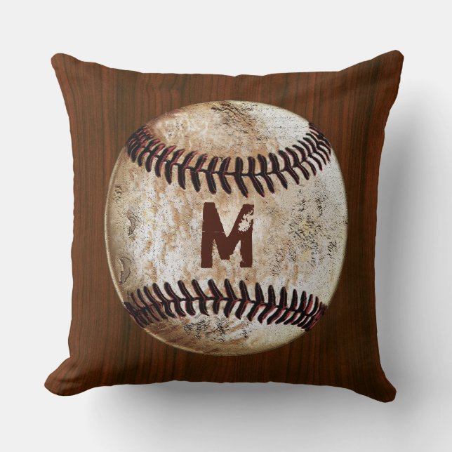 Oreillers jetés monogrammés de baseball vintage po (Recto)