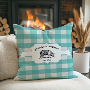 Oreillers turquoise Buffalo Plaid Farm Pig Thlow