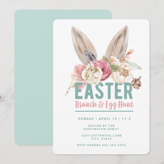 Oreilles de lapin | Brunch de Pâques & Invitation  (Devant / Derrière)