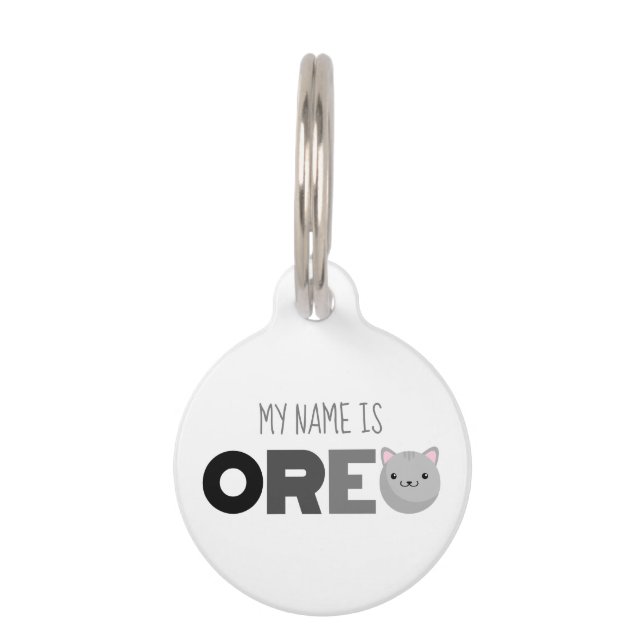 Oreo Gray of Ginger Cat Pet ID Tag Huisdierpenning (Voorkant)