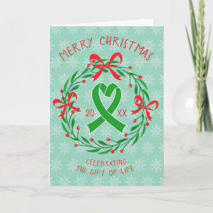 Orgaantransplantatie Kerstmis Groene Lint Gevouwen Feestdagen Kaart