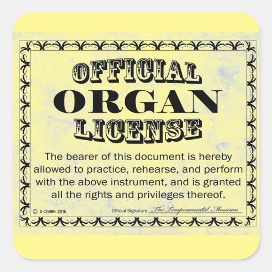 Organ Licence Square Sticker (Voorkant)