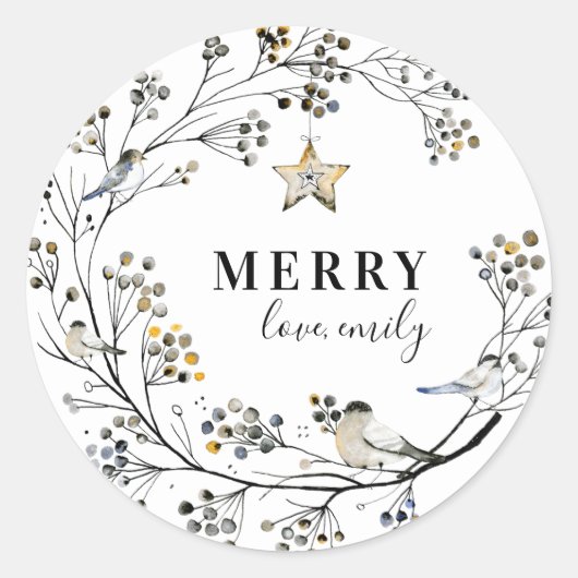 Organic Bird Kerstfeestay Round Sticker (Voorkant)