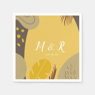 Organic Collage Monstera Wedding Earth Tone Yellow Servet