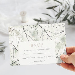 Organic Dusty Sage Khaki Floral RSVP Card Kaartje
