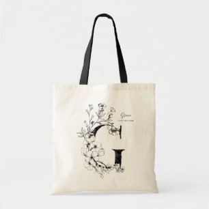 Organic floral handrawn Letter G monogramed Tote Bag