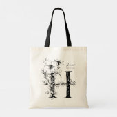 Organic floral handrawn Letter H monogramed Tote Bag (Achterkant)