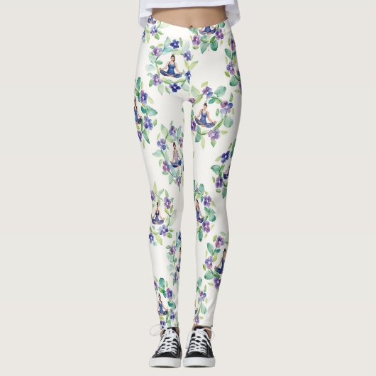 Organic Floral Mandalas Seamless Pattern Leggings (Voorkant)