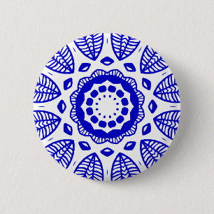 Organic Geometry 016 - Royal Blue on White Ronde Button 5,7 Cm