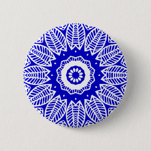 Organic Geometry 017 - White on Royal Blue Ronde Button 5,7 Cm