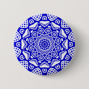 Organic Geometry 021 - White on Royal Blue Ronde Button 5,7 Cm