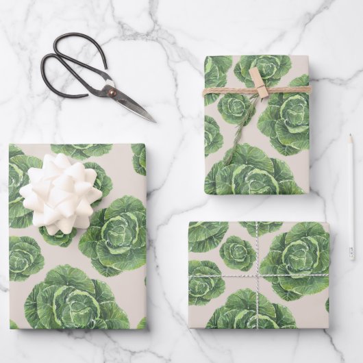 Organic Green Cabbage Design Inpakpapier Vel (Voorkant)