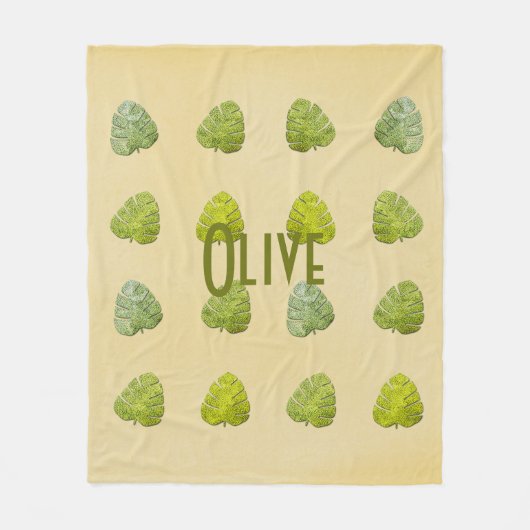 Organic Green Tropical Leaf Fleece Deken (Voorkant)