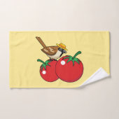 Organic lover Sparrow Eating Red Tomato (Serviette à main)
