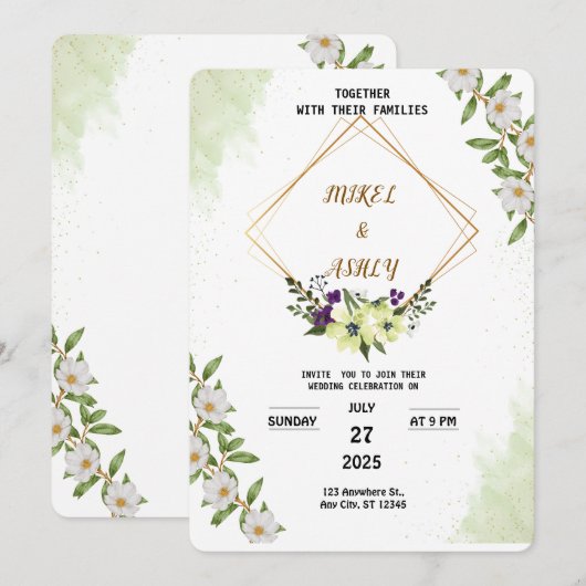 Organic Modern Wedding Invitation (Devant / Derrière)
