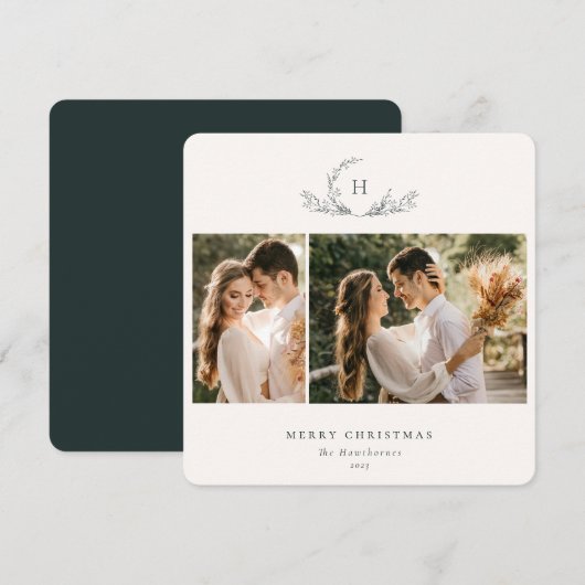 Organic Monogram 2 Photo Holiday Kaart (Voorkant / Achterkant)