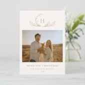 Organic Monogram Foto Feestdagenkaart (Staand voorkant)
