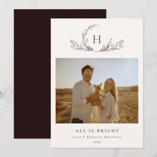 Organic Monogram Photo Holiday Kaart (Voorkant / Achterkant)